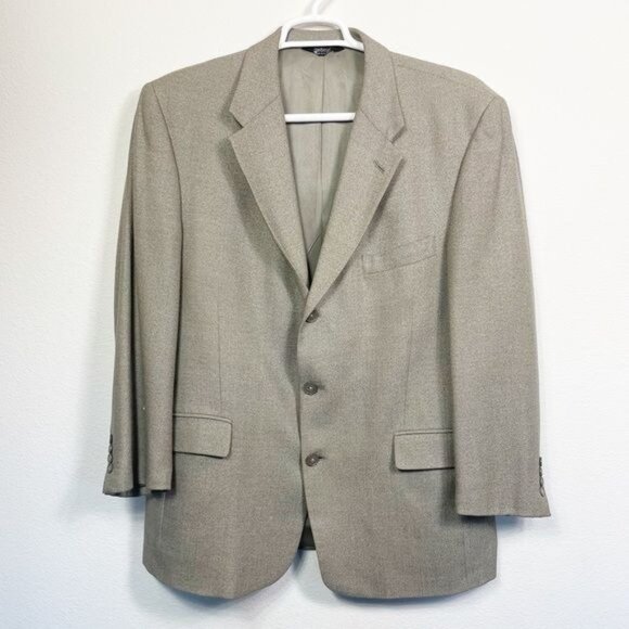 Claiborne Mens Wool Silk Sport Coat Blazer Tan Brown Weave Single Breast Sz 44R - Picture 2 of 8